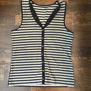 Marc Cain Sports Womens sleeveless Cotton Beige striped tank Top-Sz 12